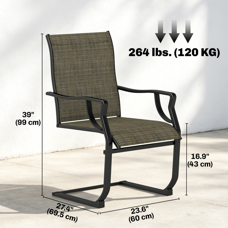 Outsunny - C Spring Motion Patio Chairs Set of 2 with Curved High Backrest, Armrest, All Weather Breathable Fabric, Metal Frame