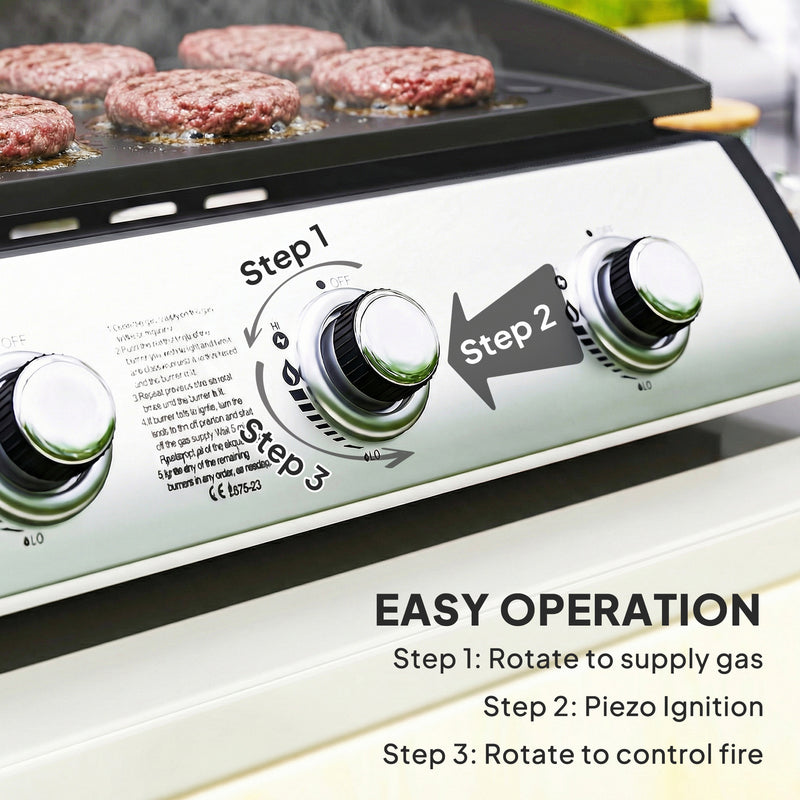 Outsunny - Propane Gas Grill with 3 Main Burners, 8530 BTU Outdoor BBQ Grill Cart with Non-Stick Griddle and Lid, Black