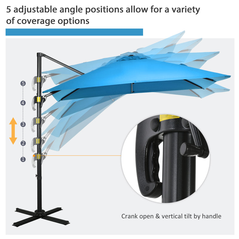 Outsunny - 8' x 8' Square Patio Hanging Offset Umbrella with 360° Rotation, Aluminum Outdoor Cantilever Market Parasol, Turquoise — 84D-051V00TU