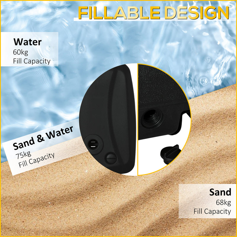 Outsunny - Cantilever Offset Umbrella Base Portable Square Parasol Weights with Wheels, Water and Sand Filled, Up to 165 lbs, Black — 84D-148