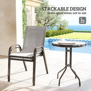 Outsunny - 3 Pieces Bistro Set, Small Patio Furniture Set with Stackable Mesh Chairs, Glass Table for Garden, Balcony, Light Grey
