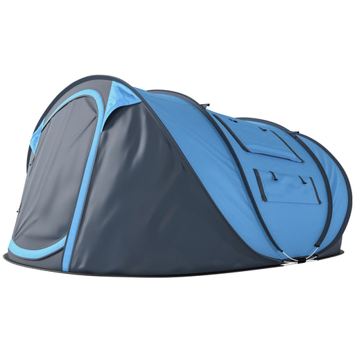 Outsunny - 4 Person Camping Tent, Easy Pop Up Tent with Doors, Windows and Carry Bag, Automatic Setup Tent for Hiking, Blue