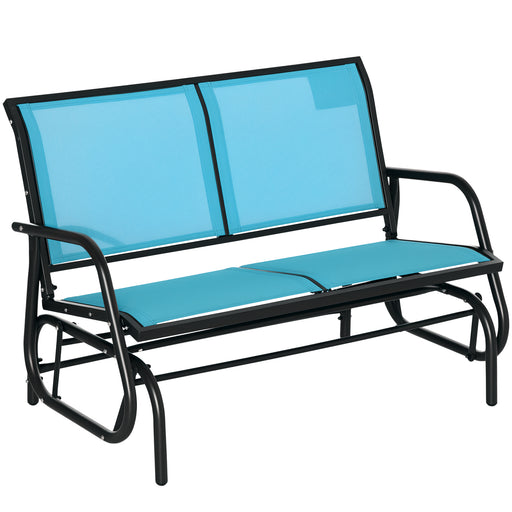 Outsunny - Outdoor Glider Bench, 2 Person Patio Glider Chair, Gliding Outdoor Garden Loveseat Swing Bench with Breathable Mesh Fabric, Steel Frame for Backyard, Porch, Blue