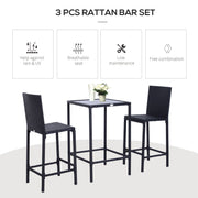 Outsunny - 3 Piece Patio Bar Set Wicker Rattan Garden Bistro Set Barstool and Table for Patio Backyard Balcony Poolside, Black