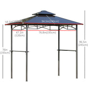 Outsunny - 8' x 5' Hardtop Grill Gazebo, Aluminium BBQ Canopy Gazebo, Outdoor Canopy with Side Shelves & Double Roof