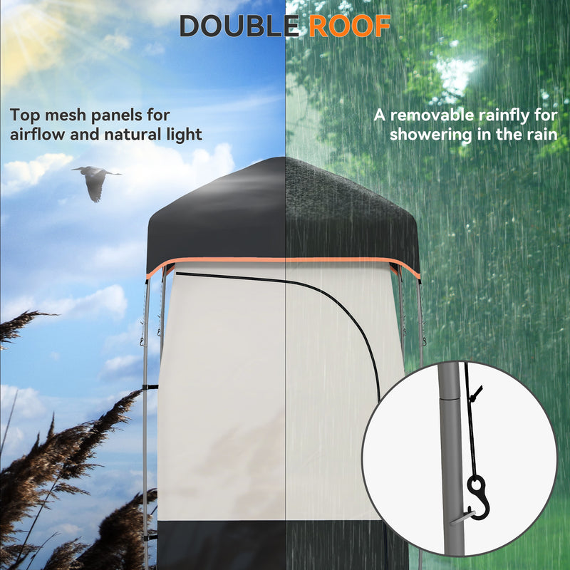 Outsunny - Camping Shower Tent, Portable Privacy Shelter with Solar Shower Bag, Removable Floor and Carrying Bag, Black
