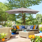 7' x 10' Wooden Patio Umbrella, Rectangle Garden Parasol, Outdoor Sunshade Canopy with Bamboo Ribs for Garden, Grey