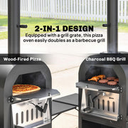Outsunny - Outdoor Wood Fired Pizza Oven with Side Shelves and Open Cabinet, Pizza Maker on Wheels with Thermometer, Stone, Peel