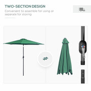 10' x 8' Round Market Umbrella, Patio Umbrella with Crank Handle and Tilt, Outdoor Parasol for Garden, Bench, Lawn, Green