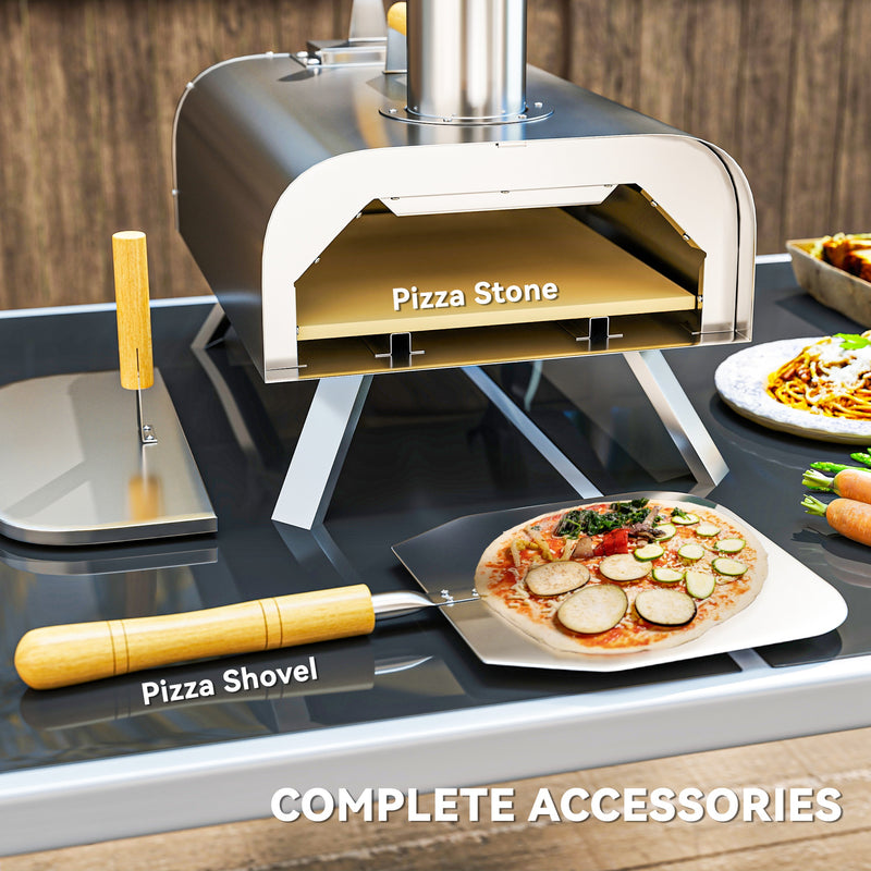 Outsunny - Outdoor Pizza Oven, Portable Wood Pellet Pizza Oven with Pizza Stone and Peel, Foldable Legs, Chimney