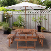 Outsunny - 8 Seater Round Wooden Pub Bench & Picnic Table, Patio Dining Set for Outdoor Patio (Umbrella Not Included)