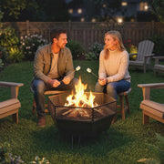 Outsunny - 20" Fire Pit with Fire Poker, Foldable Wood Burning Firepits with Lid, Portable Firepit, Black