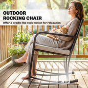 Outsunny - 3 Pieces Rocking Bistro Set Outdoor Patio Furniture Set with Cushions, Glass Coffee Table for Balcony, Cream White