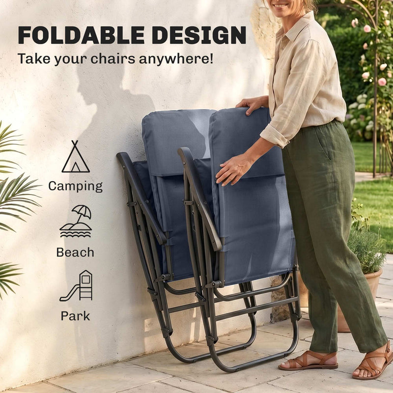 Outsunny - Folding Rocking Chair Set of 2 Padded Rockers with Armrest, Navy Blue
