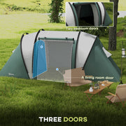 Outsunny - Camping Tent with 2 Bedrooms and Living Area, 3000mm Waterproof Family Tent, for Fishing Hiking Festival, Army Green