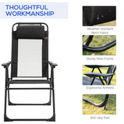 Outsunny - Set of 4 Camping Chairs, Outdoor Folding Lounge Chair Set with 5 Level Adjustable Backrest, Removable Headrest, Armrest for Camping, Backyard, Black