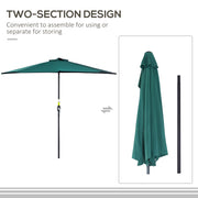9ft Half Round Patio Umbrella, Outdoor Market Patio Table Umbrella Parasol with Crank Mechanism, 5 Ribs, Dark Green