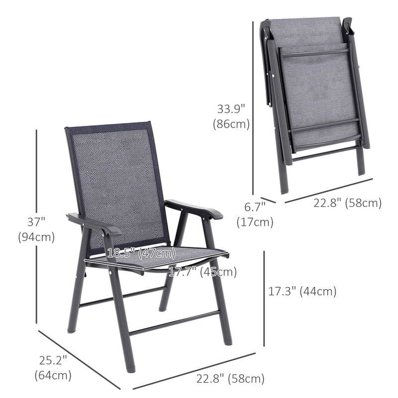 Outsunny - 4-Piece Folding Chair Set for Relaxing on Patio Balcony Garden, Comfortable Outdoor Furniture with Armrests, Dark Grey