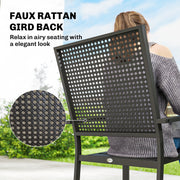 Outsunny - Stackable Patio Chairs Set of 2, Outdoor Dining Chairs with Faux Wicker Steel Mesh Back, Slatted Seat, Armrests, Black