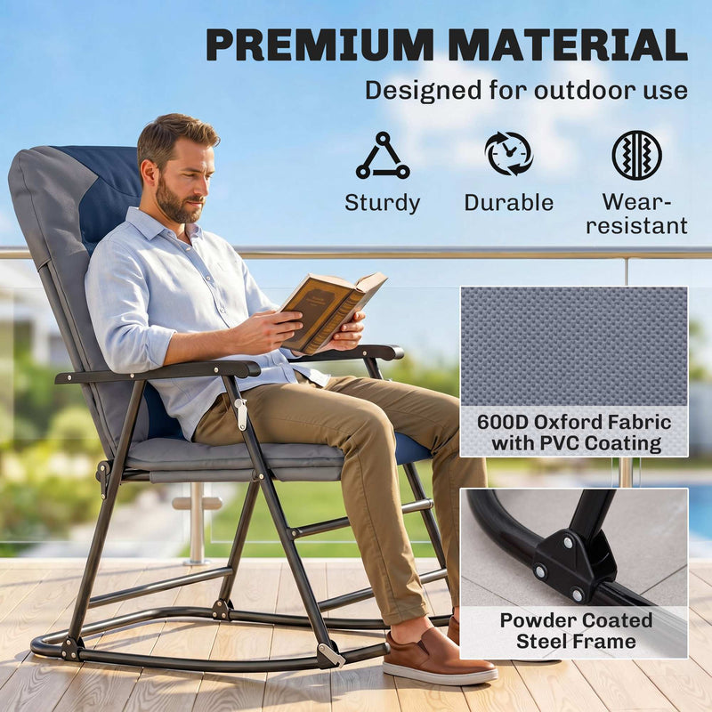 Outsunny - Folding Rocking Chair Set of 2 Padded Rockers with Armrest, Navy Blue