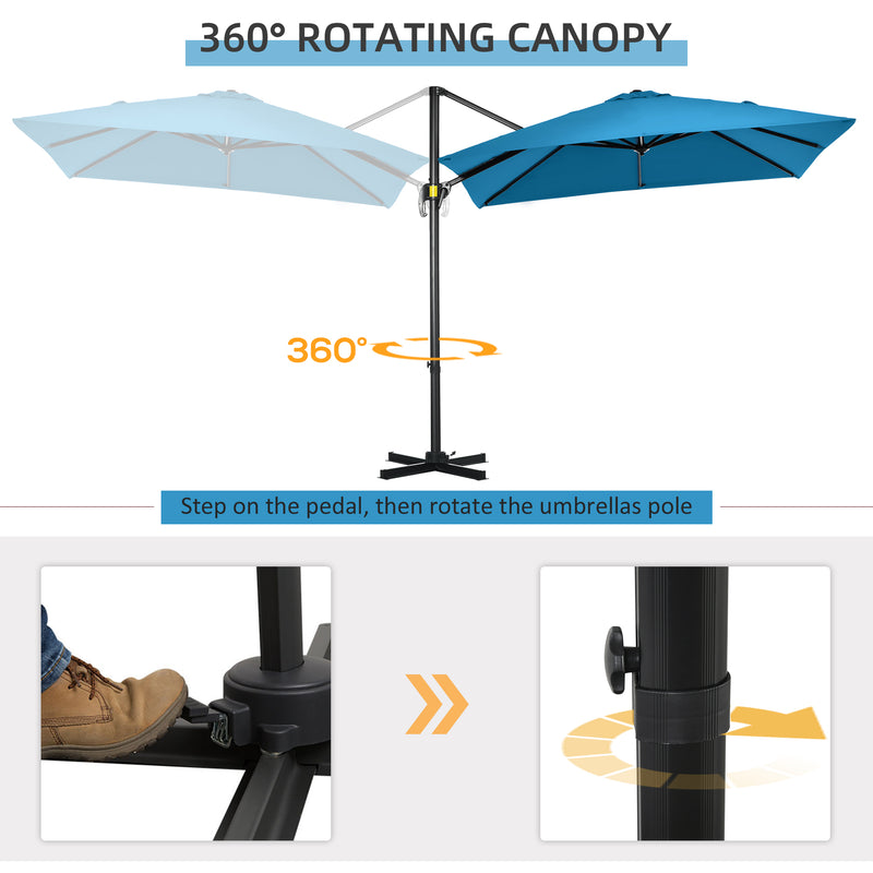 Outsunny - 8' x 8' Square Patio Hanging Offset Umbrella with 360° Rotation, Aluminum Outdoor Cantilever Market Parasol, Turquoise — 84D-051V00TU