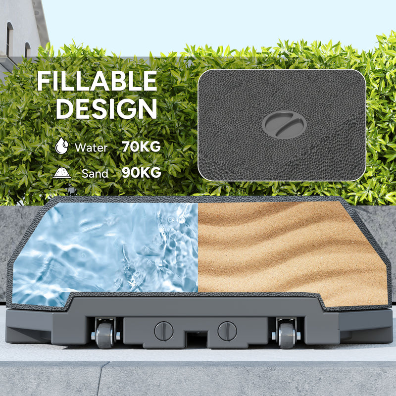 Outsunny - Umbrella Base Plastic Umbrella Stand for Cantilever Umbrella with Wheels, Heavy Duty Umbrella Stand, Water/Sand Filled, Black — 84D-279V00BK