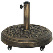 Outsunny - 46 lbs Resin Round Patio Umbrella Base, Umbrella Stand with Wheels, Outdoor Umbrella Stand for 1.3"/1.5"/1.9" Umbrella Poles for Outdoor, Lawn, Poolside, Bronze