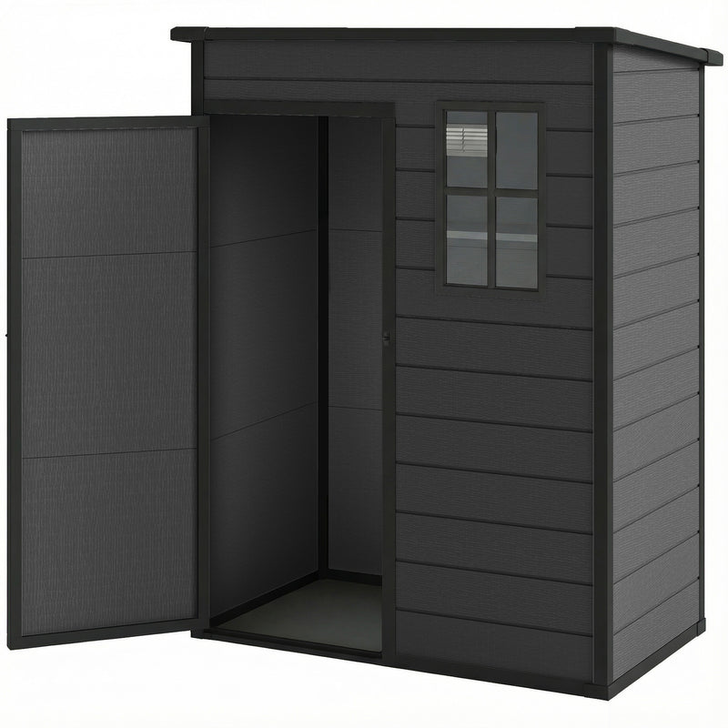 5 x 3FT Garden Shed with Floor, Outdoor Storage Shed with Lockable Door, Window and Vent for Backyard, Patio, Dark Grey