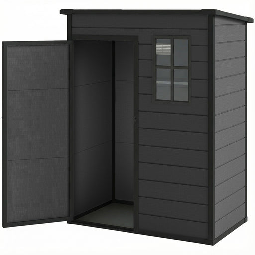 5 x 3FT Garden Shed with Floor, Outdoor Storage Shed with Lockable Door, Window and Vent for Backyard, Patio, Dark Grey