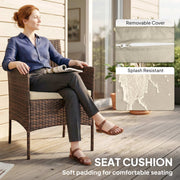 Outsunny - Wicker Bistro Set, 3 Piece Patio Furniture Set with 2-Tier Glass Top Table, Cushions for Balcony, Porch, Khaki