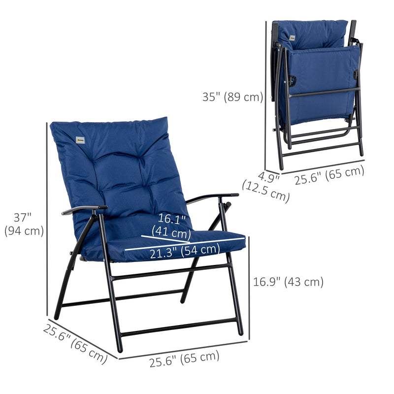 Outsunny - Foldable Lounge Chair, Fabric Upholstered Recliner, Outdoor Lounger with Armrest, Metal Frame for Backyard, Blue