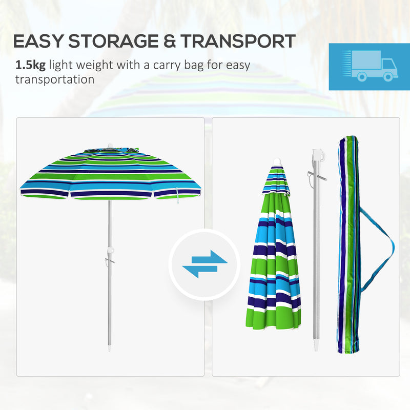 Outsunny - 6ft Travel Beach Umbrella with Sand Anchor Height Adjustable Sun Umbrella with Tilt Bag, 40+ UV Protection, Multicolour — 84D-295V00MX