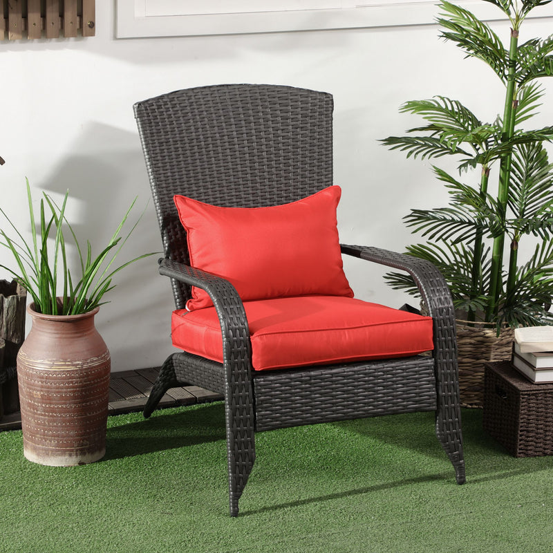 Outsunny - Patio Wicker Adirondack Chair, Outdoor Rattan Muskoka Chair with Cushions for Patio, Garden, Backyard, Red