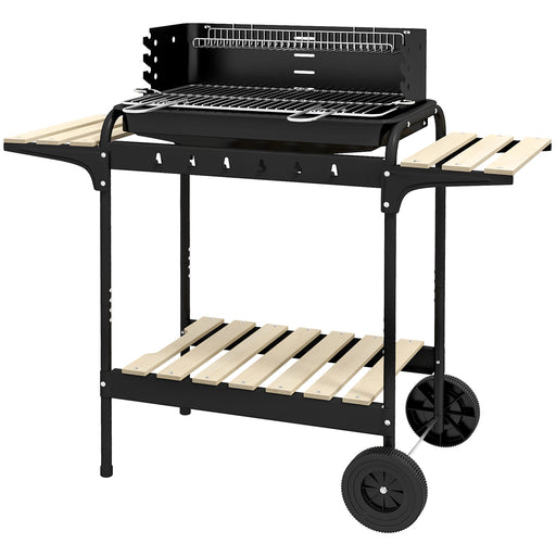 Outsunny - Charcoal Barbecue Grill with Adjustable Grill Height, Portable BBQ Trolley with Ash Catcher and Wheels, Black