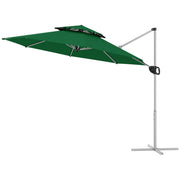 Outsunny - 10 FT Cantilever Patio Umbrella with 360° Rotation & Adjustable Height, Cross Base, Crank and Tilt, Dark Green
