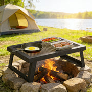 Outsunny - Folding Campfire Grill, 22" x 12" Heavy Duty Carbon Steel Grill Grate with Folding Legs, Black