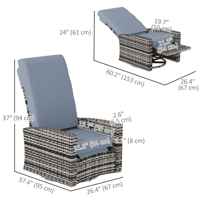 Outsunny - Outdoor Rattan Wicker Lounge Chair with Footrest & Soft Cushion for Patio, Garden, Backyard, Grey