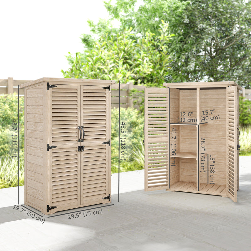 30" x 20" x 47" Wooden Garden Shed, Outdoor Storage Shed with Waterproof Asphalt Roof, Shelves, Natural