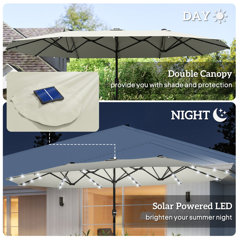 Outsunny - 173" Double-Sided Sun Umbrella Garden Parasol Patio Sun Shade Outdoor with LED Solar Light, Cream White — 84D-106CW