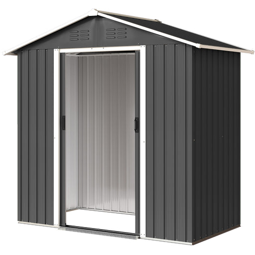 6.5x3.5ft Metal Garden Storage Shed for Outdoor Tool Storage with Double Sliding Doors and Vents, Dark Grey