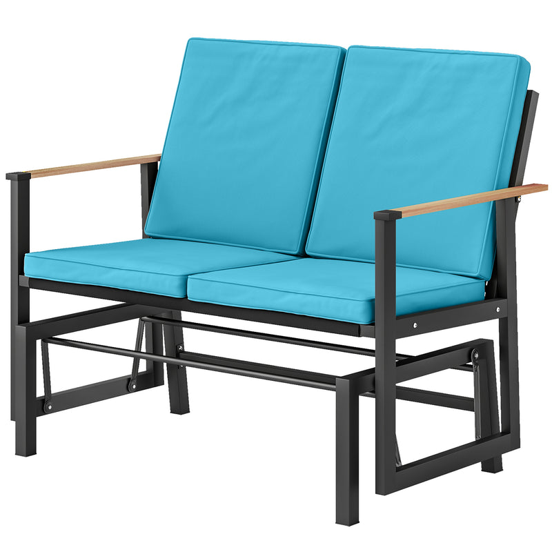 Outsunny - Outdoor Glider Bench for 2 Person, Patio Glider Loveseat with Thick Cushions for Garden Balcony Porch, Navy Blue