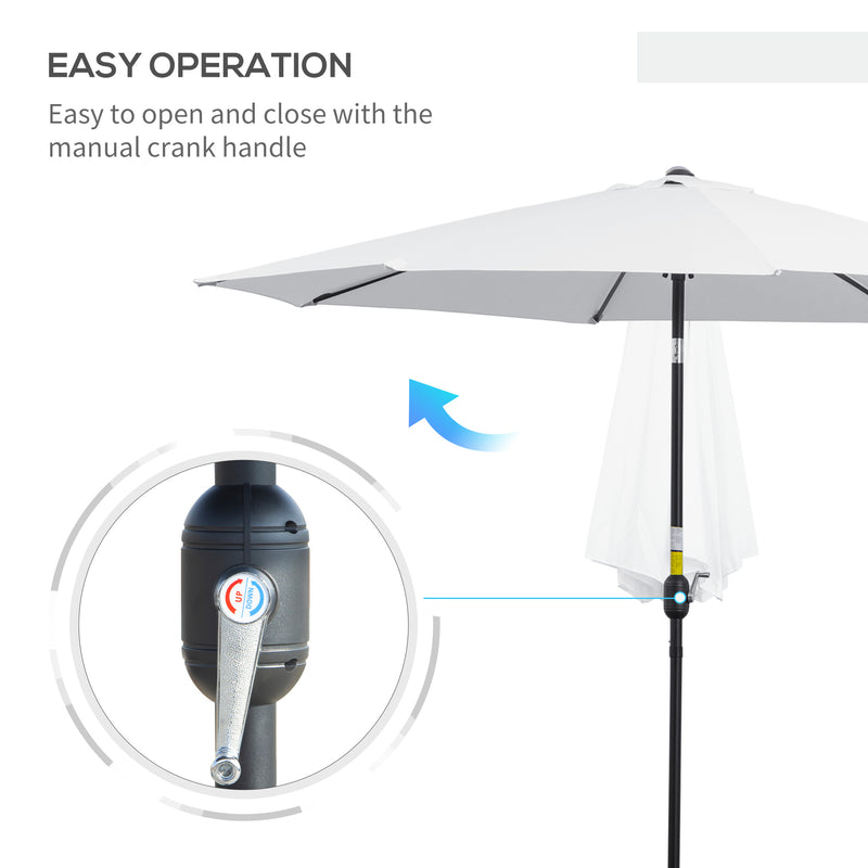 10' x 8' Round Market Umbrella, Patio Umbrella with Crank Handle and Tilt, Outdoor Parasol for Garden, White