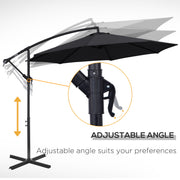 9.7ft Offset Patio UmbrellaCantilever Parasol with Crank Handle, 8 Ribs and Cross Base for Outdoor, Sun Shade, Black
