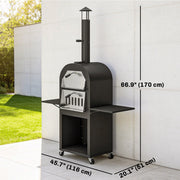 Outsunny - Outdoor Wood Fired Pizza Oven with Side Shelves and Open Cabinet, Pizza Maker on Wheels with Thermometer, Stone, Peel