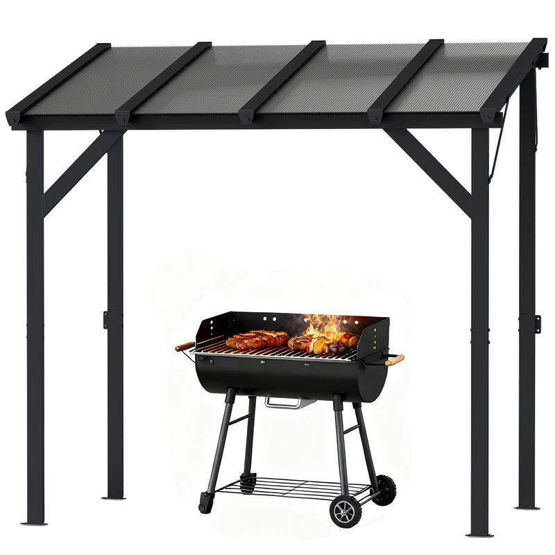 Outsunny - Hardtop Grill Gazebo, Lean-to BBQ Shelter with Polycarbonate Roof for Outdoor, Patio, Lawn