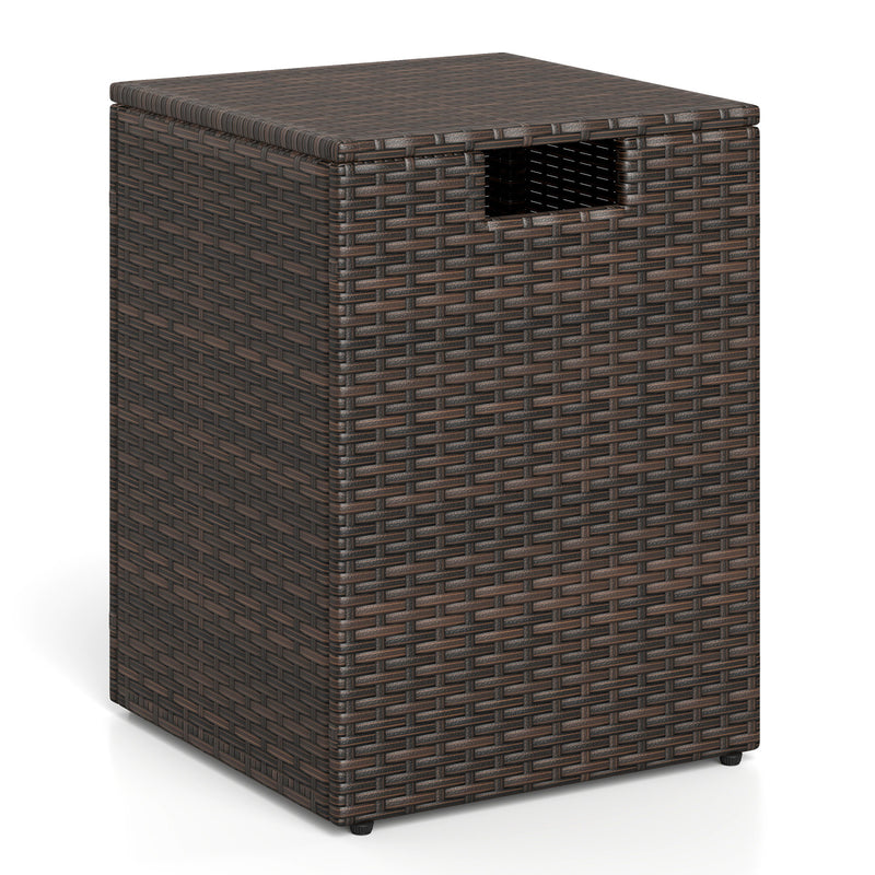 Costway - Rattan Propane Tank Cover Patio Hideaway Tank Side Table-Brown
