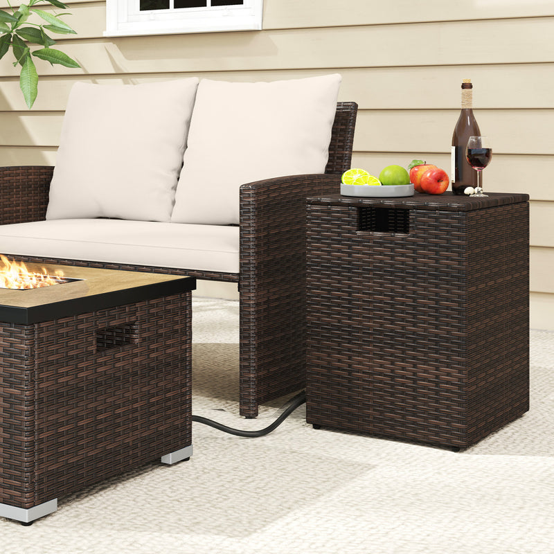Costway - Rattan Propane Tank Cover Patio Hideaway Tank Side Table-Brown