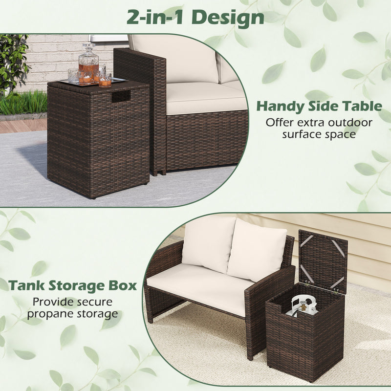 Costway - Rattan Propane Tank Cover Patio Hideaway Tank Side Table-Brown