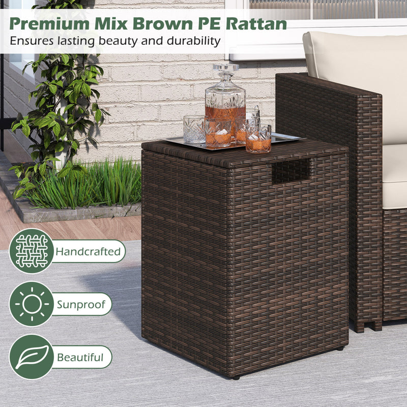 Costway - Rattan Propane Tank Cover Patio Hideaway Tank Side Table-Brown
