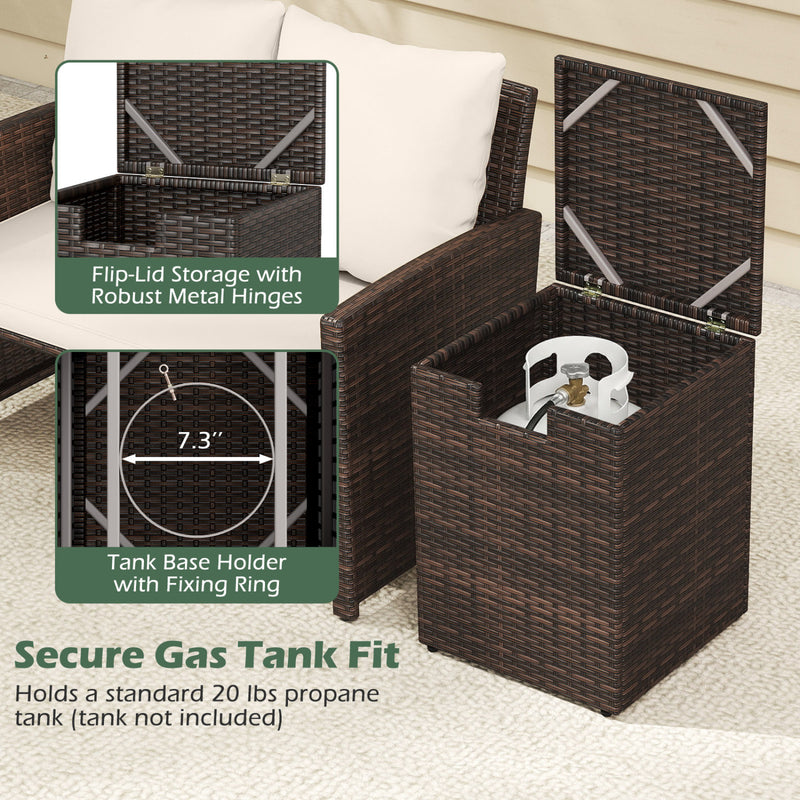Costway - Rattan Propane Tank Cover Patio Hideaway Tank Side Table-Brown